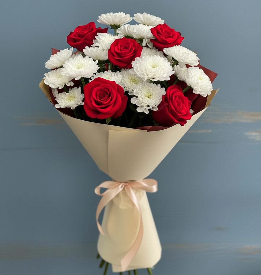 Букет цветов из: Розы и Хризантемы в Стародеревянковской