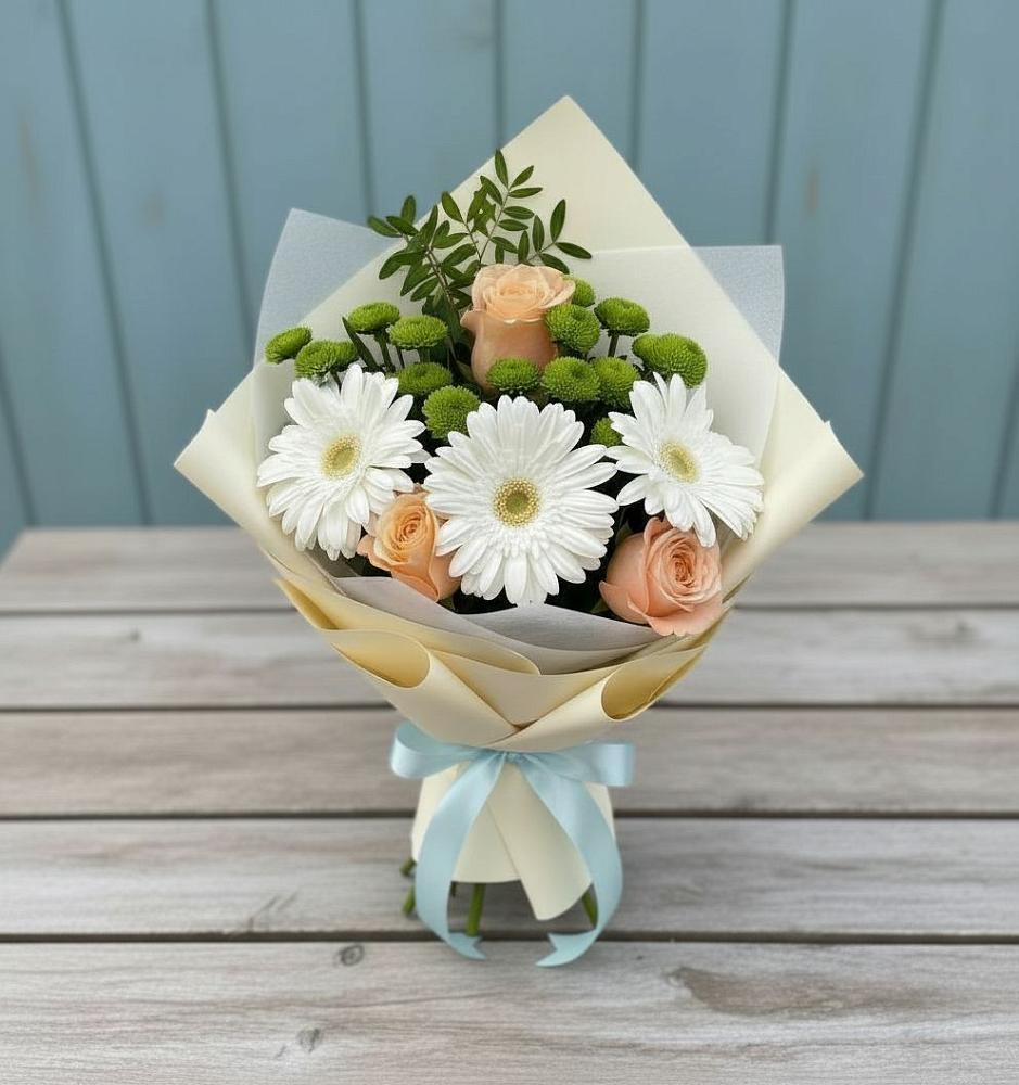 Букет цветов из: Герберы, Розы и Хризантемы в Стародеревянковской