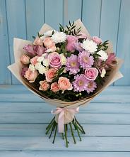 Букет цветов из:  Хризантемы, Розы и Альстромерии в Стародеревянковской